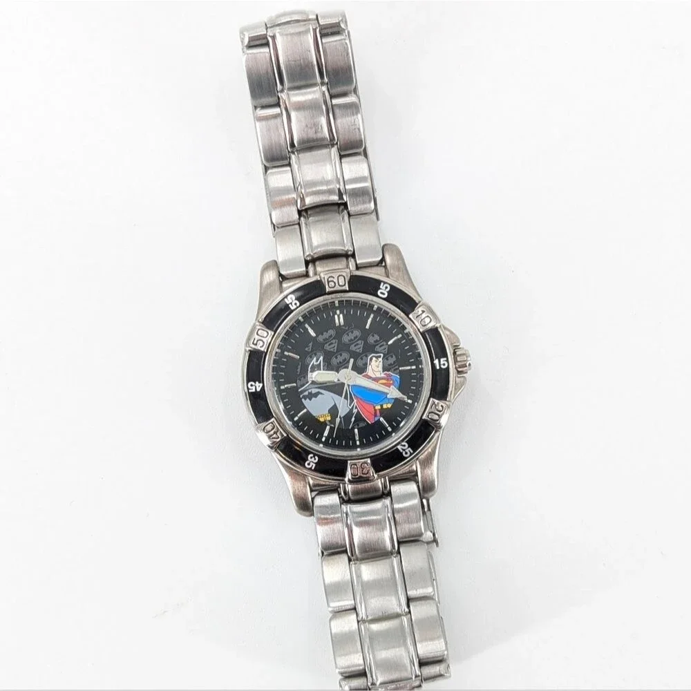 Fossil Warner Bros. Batman & Superman Limited Edition Rare Silver Black Watch